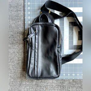 Black leather sling backpack bag purse